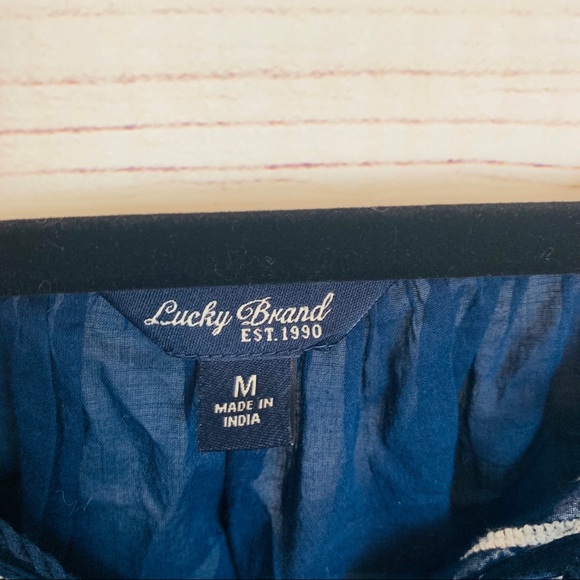 Lucky brand blue boho blouse white embroid… - Picture 5 of 8